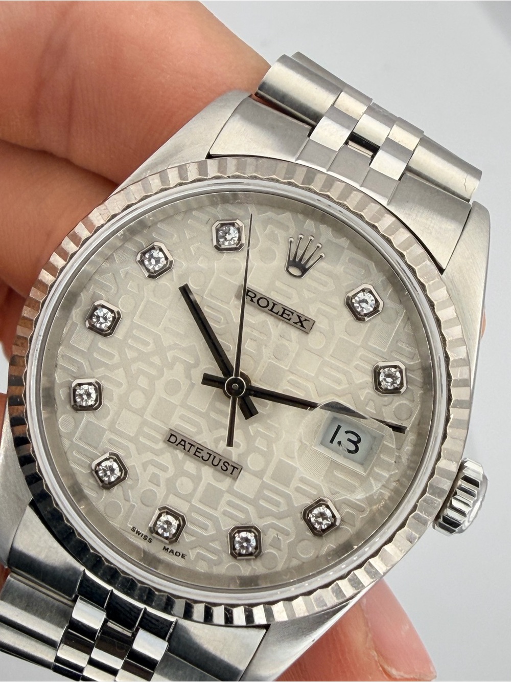 Rolex Datejust Silver-Tone Diamond Dial Watch